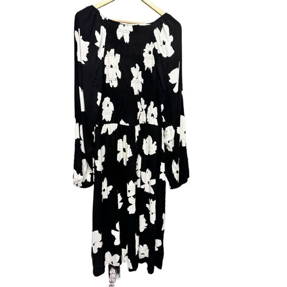 Ava & Viv Women's V-Neck Long Balloon Sleeve Smocked Black Floral Dress Sz 1xl - Picture 7 of 9